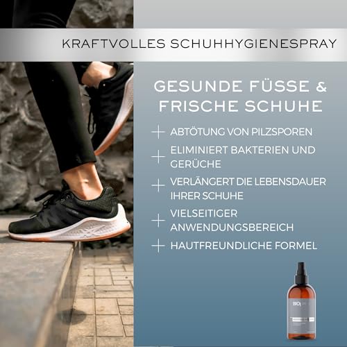 BIOpH+ Antimykotisches Schuhspray 250 ml – Beseitigt 99,9% der Pilze, die Fuß- & Nagelpilz verursachen, sowie geruchsbildende Bakterien