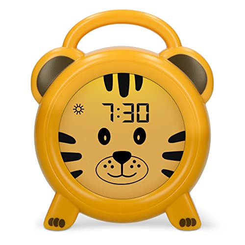 Alecto BC100TIGER - Réveil éducatif pour Enfant - Appareil de Sommeil pour Enfants - Apprendre à Dormir et à se réveiller avec réveil LED pour Enfants - Jaune