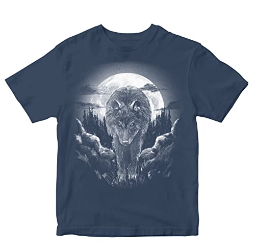 Image of Kids T-Shirt Wolf in The Woods 100% Cotton Boy's Girl's Regular Fit Unisex T-Shirt