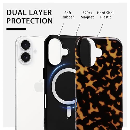 NITITOP Compatible with iPhone 17 Case Magnetic Compatible with MagSafe Cute Leopard Amber Aesthetic Tortoise Design for Women Men Girls Soft TPU Shockproof Protective Cover - Flame by NITITOP - Image 2