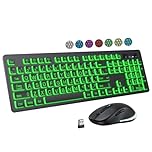Large Print Wireless Keyboard and Mouse - 7 Colors Backlit Keyboard, Oversize Letters Keys Easy to See and Type, Rechargeable Keyboard and Mouse with Light Up Key, Compatible for PC, Windows, Gaming