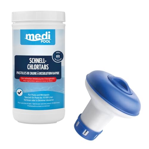 mediPOOL Wasserpflege-Set mit 20g Schnell-ChlorTabs 1 kg und 1 Mini-Dosierschwimmer