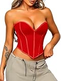 ChiaoLezhee Heart Corset Top For Women, Sexy Concert Outfits Going Out, Strapless Crop Top, Overbust Bustier,Red,2X-Large Plus Size