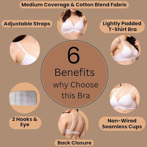 Image of Floret Women's Convertible-Straps T-Shirt Bra Lightly Padded & Non-Wired Medium Coverage Bra