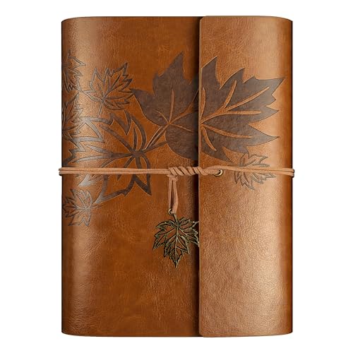 Qefuna Cuaderno De Cuero Sintético Vintage A5, Carpeta De Anillas Rellenable, Diario De Viaje(Marrón)