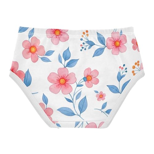 Coral Floral White Underwear Girls, Toddler Briefs, Cotton Underwear for Girls, 2–8 Years2