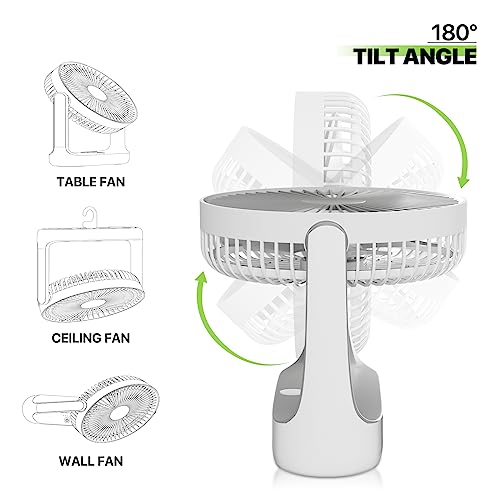 Magshion 7" USB Desk Fan, 3-in 1 4000mAh Rechargeable Battery Table Fan with Night Light, 180° Tilt Angle Small Portable Fan for Bedroom, Office and Kitchen
