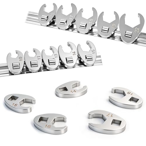 HX-uuyjno 10-Teiliges Metrisches Steckschlüssel Drehmoment Krähenfuß-Börsenschlüssel Metrische Größen 10-22 mm Hahnenfußschlüssel-Set mit 3/8-Zoll-Antrieb Clip on Organizer