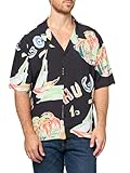 Camisa de playa relajada HUGO Relaxed Beach Shirt Salida de baño, Velas Tropicales Negras, XX-Large para Hombre