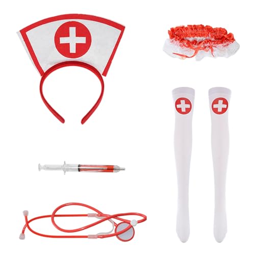 HDGSAFD Diadema De 1 Pieza, Estetoscopio De 1 Pieza, Anillo De Pierna De 1 Pieza, Pluma De 1 Pieza Y 1 Par De Calcetines De Piernas, Accesorios De rol, Disfraces De Fiesta, Disfraces De Enfermeras.