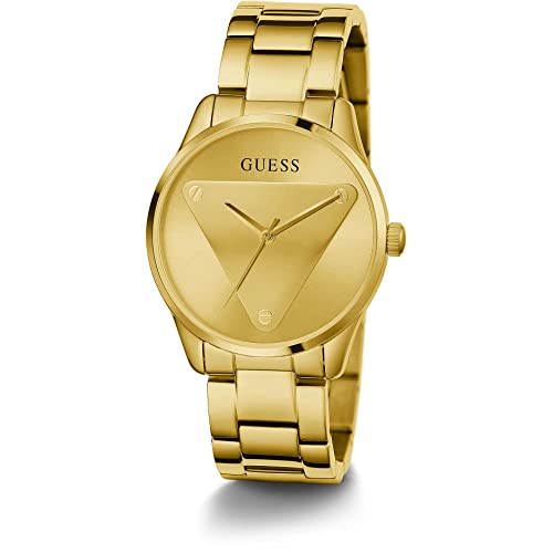 Image of GUESS Stainless Steel Emblem Collection Analog Gold Dial Women's Watch-Gw0485L1, Band Color-Gold