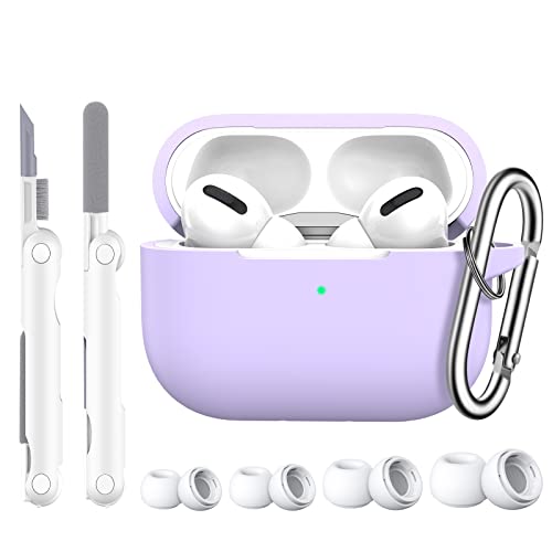 R-Fun Airpods Pro Generation Case Cover With Cleaner Kit And Replacement Ear Tips(Xs/S/M/L), Full Protective Silicone For Apple Airpods Pro 2019 Charging Case - Banana Violet #TOP21