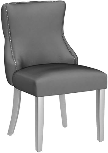 Miniatura 5 de LOULENS Juego de 2 sillas de comedor lujosas de terciopelo, modernas sillas de comedor tapizadas con patas de acero inoxidable, color gris oscuro