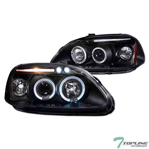 TLAPS Black Housing Halo LED Projector Headlights Signal Amber Reflector JY For 96-98 Honda Civic EK EK9