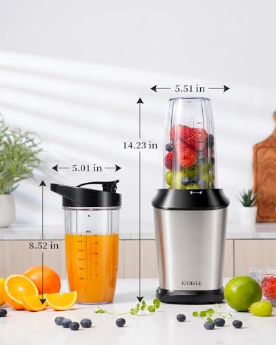 Blender for Shakes and Smoothies, 24oz Personal Blender, Max 1000W Smoothie Blender with 2 Portable BPA Free Cups for Frozen Drinks, Smoothies, Sauces, & More, Stainless Steel - Image 8