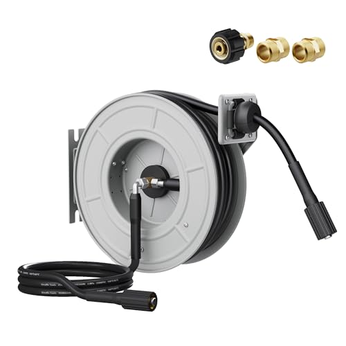 Image of Giraffe Tools Pressure Washer Hose Reel 60ft, 2600 PSI Power Washer Hose Reel, Pressure Washer Retractable Hose Reel, Heavy Duty, Wall/Floor Mounted