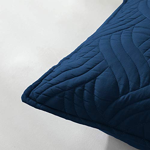 Whale Flotilla Quilt Set Twin Size, Soft Microfiber Lightweight Bedspread Coverlet Bed Cover (Wave Pattern) For All Seasons, Navy, 2 Pieces (Includes 1 Quilt, 1 Sham) #TOP5