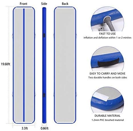 Miniatura 7 de Colchoneta inflable de gimnasia de 10 pies, 13 pies, 16 pies, 20 pies, con bomba para gimnasio, hogar, yoga, entrenamiento, niños, deportes,
