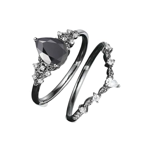 Gothic Black Zirconia Rings Adjustable Sizes 6 10 Skin-Friendly Alloy Fashion Jewelry for Casual or Formal Occasions Unique Stat