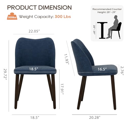 Image of MALOL Dining Chairs Set of 2, Upholstered Leather Kitchen Chairs with Curved Back, Padded Seat and Solid Wood Legs, Modern Dining Chair for Kitchen Dining Room, Blue