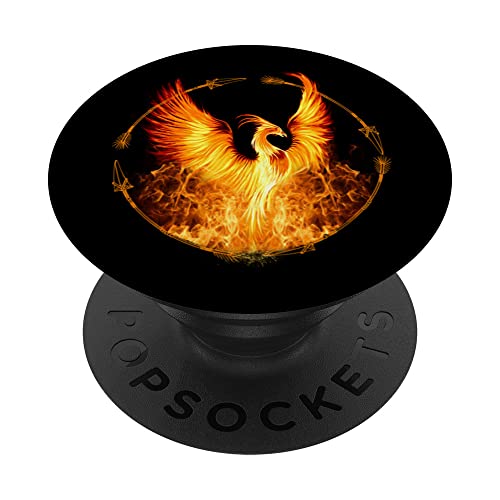 Phoenix Rising From Ashes PopSockets Swappable PopGrip, Black