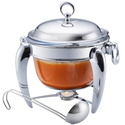 4 QT Soup Tureen Food Warmer Chafing Dish Buffet Set Glass Serving Chafer by Galashield - Used condition - US$49.66