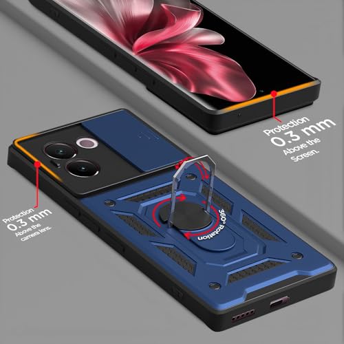 Image of Outlouders Back Cover for Vivo V30e 5G | D10 Tough Armor 360 Protection Case with Sliding Camera Shield & Ring Holder Stand Bumper Case (Blue)