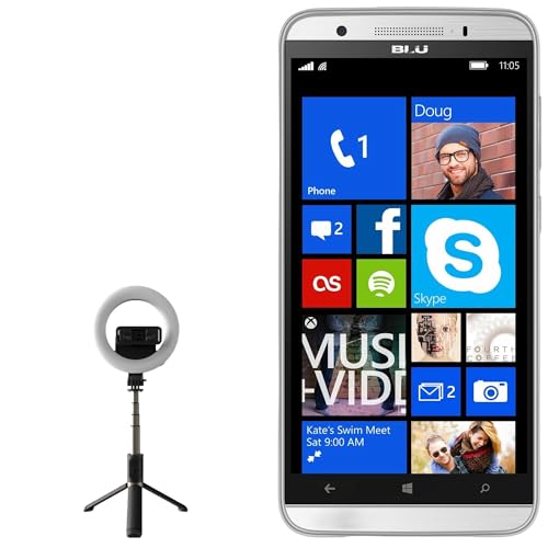BoxWave Stand and Mount Compatible with BLU Win HD LTE - RingLight SelfiePod, Selfie Stick Extendable Arm with Ring Light - Jet Black