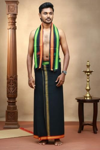 Image of Men's Cotton Dhoti | Traditional South Indian Mundu | Soft Vesti for Men | Daily & Festive Wear | 2 mtr