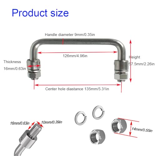Image of 304 Stainless Steel Folding Handle 90 Degree Folding Pull Handle,Cabinet Handle Toolbox Handle,2 Pack (Hole Center 5.31in)
