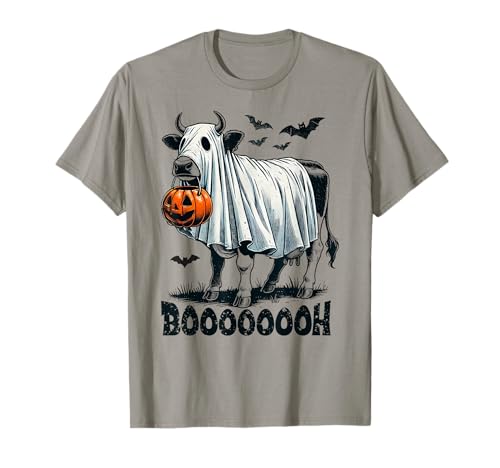 Mucca fantasma Halloween bestiame trucco o scherzetto Jack O lanterna Boh Maglietta