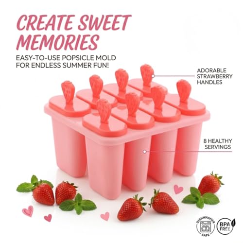 Image of BPA Free Ice Lolly and Kulfi Maker Set of 8 Reusable Popsicle Moulds Food Grade Plastic Ice Cream Popsicle Maker for Home Kitchen Multicolor (Coral Pink)