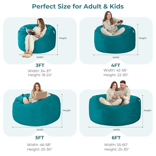 Image of HABUTWAY Bean Bag Chair: Giant 5' Memory Foam Furniture Bean Bag Chairs for Adults with Microfiber Cover 5Ft (Sea Blue)