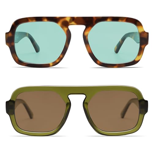 Image of VANLINKER Retro Square Aviator Sunglasses for Women Men 70s Vintage Style Trendy Flat Top Rectangle Sun Glasses VL9826
