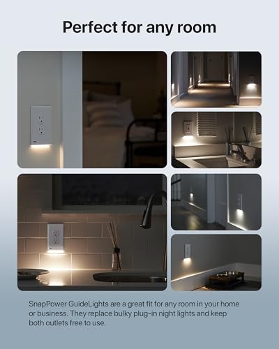Image of SnapPower 2 Pack GuideLight [for Duplex Outlets] - Replaces Plug-in Night Light - Electrical Receptacle Wall Plate with LED Night Lights - Auto On /Off Sensor - (Duplex, Light Almond)