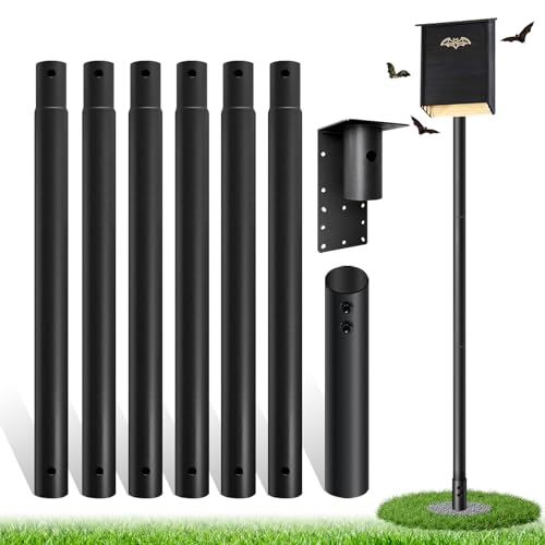 Elfmuyapole 18ft Bat House Pole 1.9in Diameter Heavy-Duty Galvanized Steel Outdoor Purple Martin Bird House Pole with Ground Socket Including Bat House Installation Bracket Black