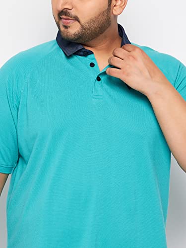 Image of Men Turquoise Blue Cotton Blend Half Sleeve Polo Neck Solid Plus Size T-Shirt(CYPM1340XL XXL)