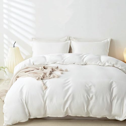 OAITE 100% Washed Cotton Duvet Cover King Size Soft Breathable Durable Bedding with Zipper Closure & 8 Corner Ties- 3 Pieces Plain Simple Duvet Cover Set,2 Pillow Shams,1 Duvet Cover(104"x90")