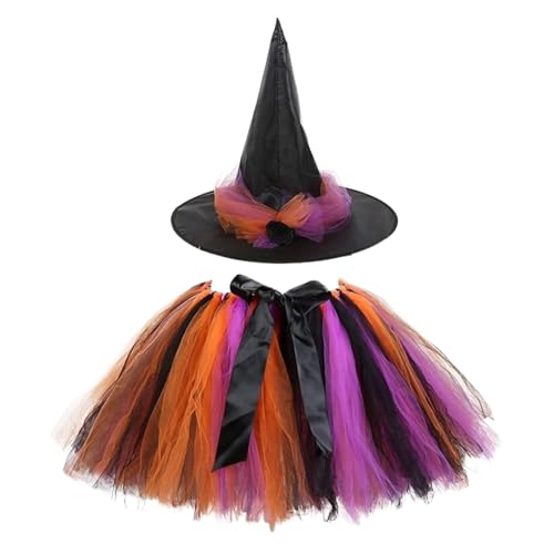 GLEEMEN Disfarce de bruxa de Halloween, disfarce bruxa menina Tutu, disfarces bruxa, acessórios de Halloween, com chapéu de bruxa e Tutu, para festa Cosplay Carnaval (fita preta)