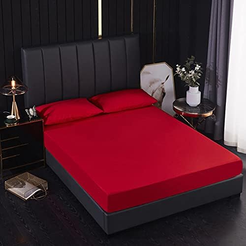 lygooh Waterproof Mattress Protector Cover Bed Cover Super Soft 14 inches Deep Pocket Polyester Washable Solid Color Fitted Sheet for Pets Kids Adults (Red, Twin)