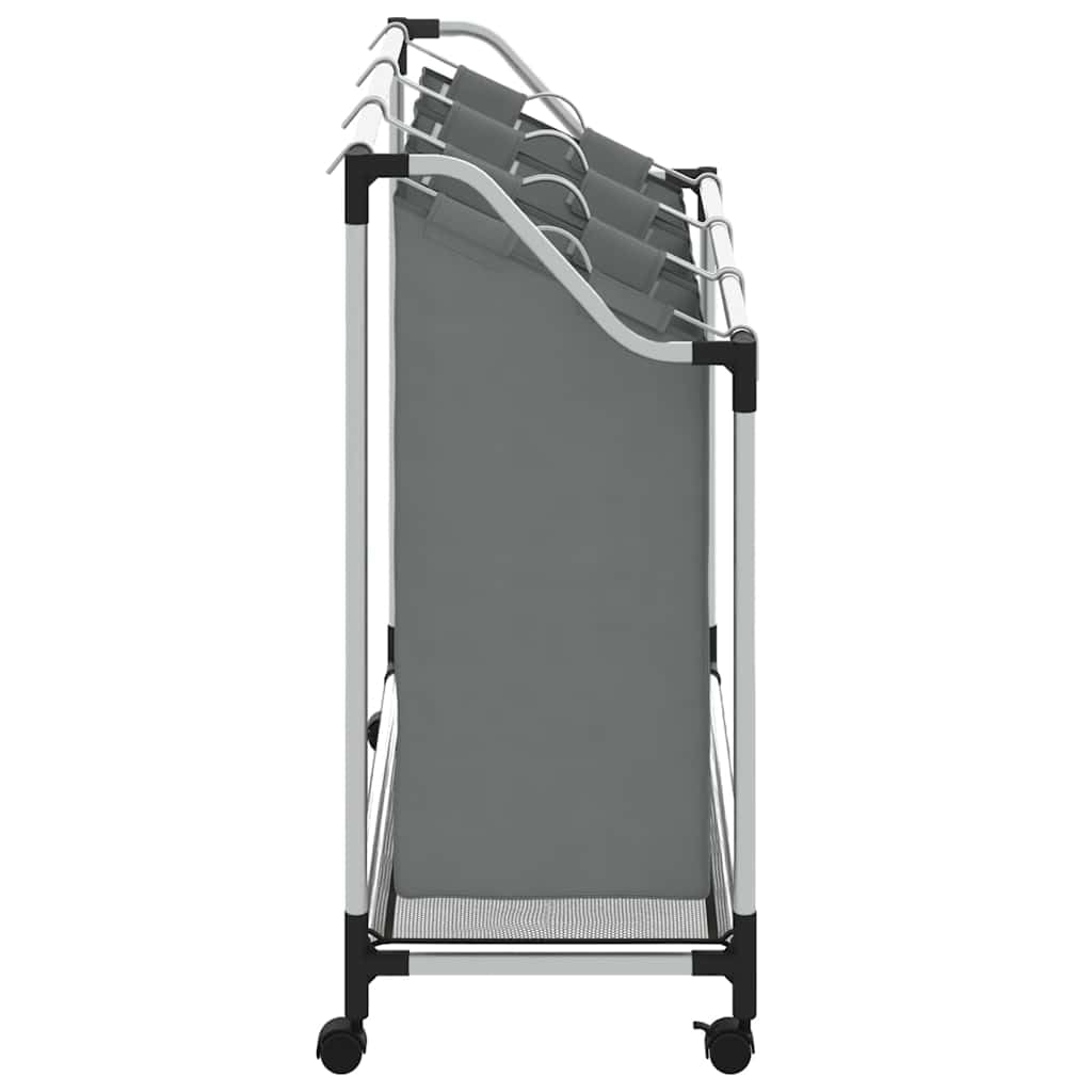 Cesto portabiancheria con ruote, 3 scomparti, grigio | Struttura in acciaio con rivestimento in plastica, 4 ruote girevoli con 2 freni, sacchetti portabiancheria rimovibili