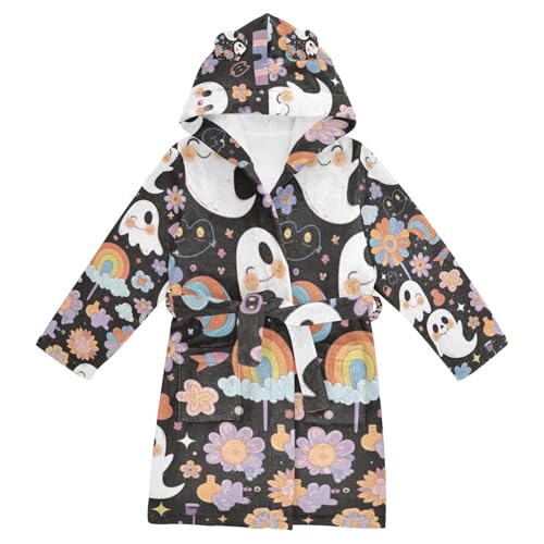 GuoChe Bathrobe For Girls Black Background Rainbow Halloween Design Girls Robe With Hood