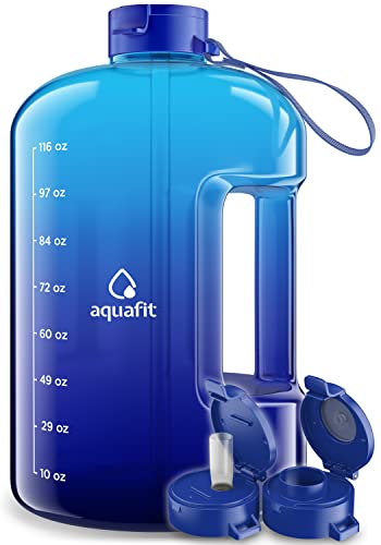AQUAFIT 1 Gallon Water Bottle with Straw Motivational Water Bottle Big Water Bottle with Straw 1 Gallon Water Bottle Water Jug 1 Gallon Water Jug Water Bottle with Time Marker Daily Dark Blue