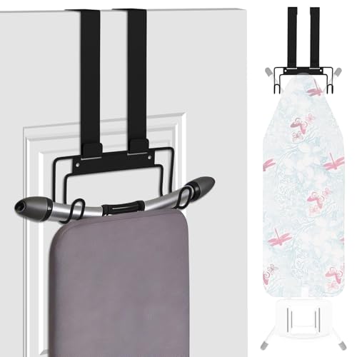 Doygim Over The Door/Wall Mount Ironing Board Hanger with Screws Black