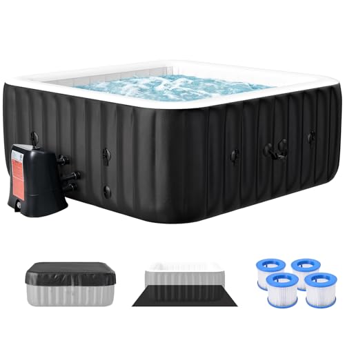 Inflatable Hot Tub, 240 Gal Large Square Portable Blow Up Hot Tub, 4-6 Person Leak-Proof PVC Outdoor Spa with 120 Air Jets, Heater Pump and Insulated Cover, 73x25 Inch