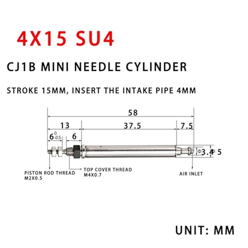 Cilindro miniatura CJ1B4X15 SU4 de acción simple con rosca externa 2
