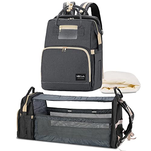 Image of HappyLuoka Baby Diaper Bag Backpack, Baby Bags for Boys Girls, Multifunction Waterproof Large Travel Back Pack, Baby Registry Search,Newborn Baby Essential, Dark Grey