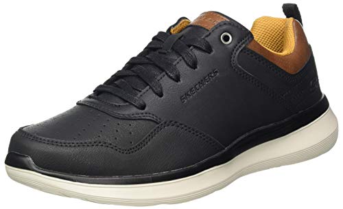 Skechers Delson 2.0-Planton, Zapatillas Hombre, Negro (BLK Black Leather), 43 EU