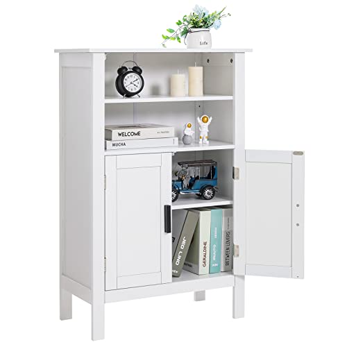 USIKEY Meuble de Rangement en Bois avec 2 Portes, Placard, Buffet, Armoire de Rangement avec Étagères, Bibliothèque, Étagère de Rangement pour Livres, pour Salon, Chambre, Cuisine, Blanc Cover