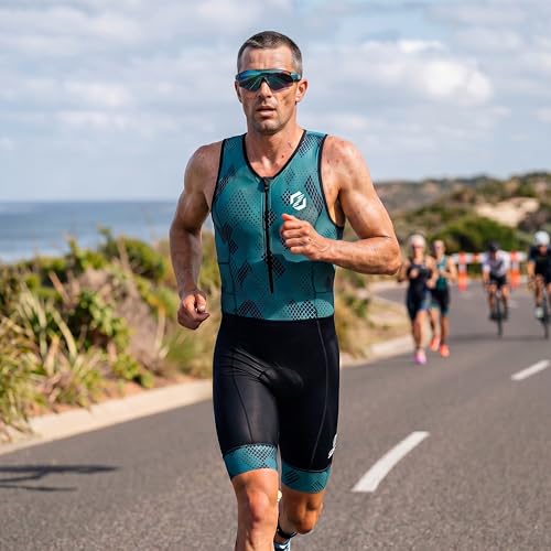 SLS3 Strój męski do triatlonu – jednoczęściowy strój triatlonowy – triatlon, jednoczęściowy, krótki, bez rękawów, 2 kieszenie, FRT, Arktyczny niebieski, L